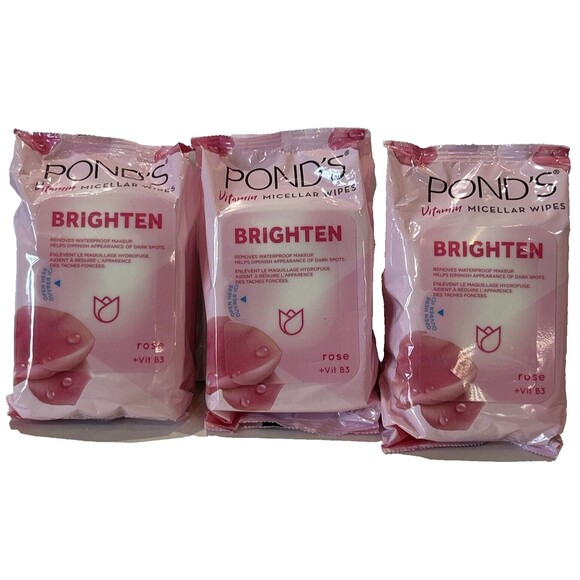 3X Pond's Vitamin Micellar Wipes Rose For Dark Spots Brighten Removes Makeup - Picture 1 of 9